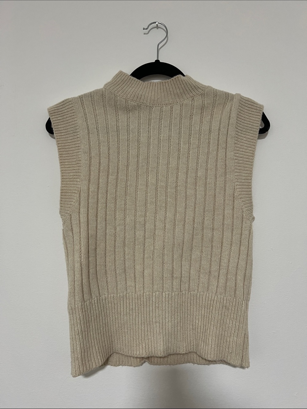 Mango Sleeveless Ribbed Mock Neck Sweater in Beige